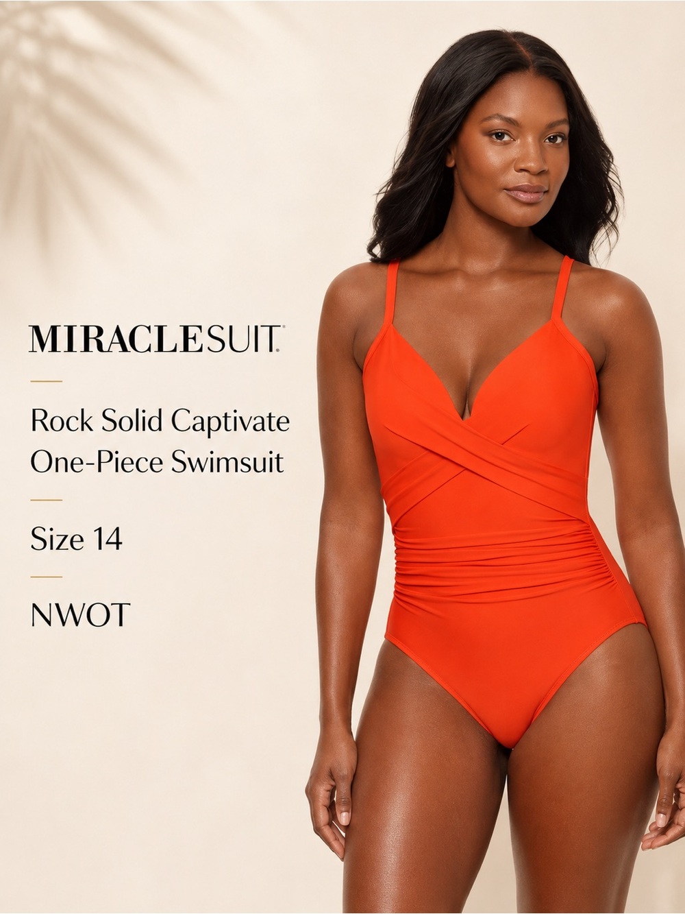 Miraclesuit Captivate One Piece Swimsuit Orange Ruched Underwire Size 14 NWOT